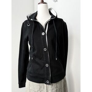 Ralph Lauren Black Cotton Button Down‎ Hooded Jacket - Women's